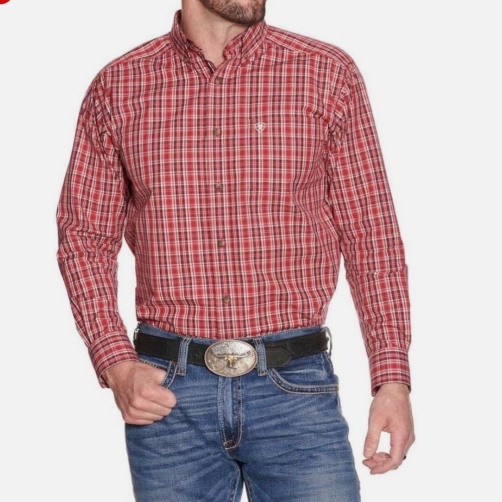 Ariat Pro Shirt Men Red Plaid Witten Classic Button Long Sleeve Western Logo